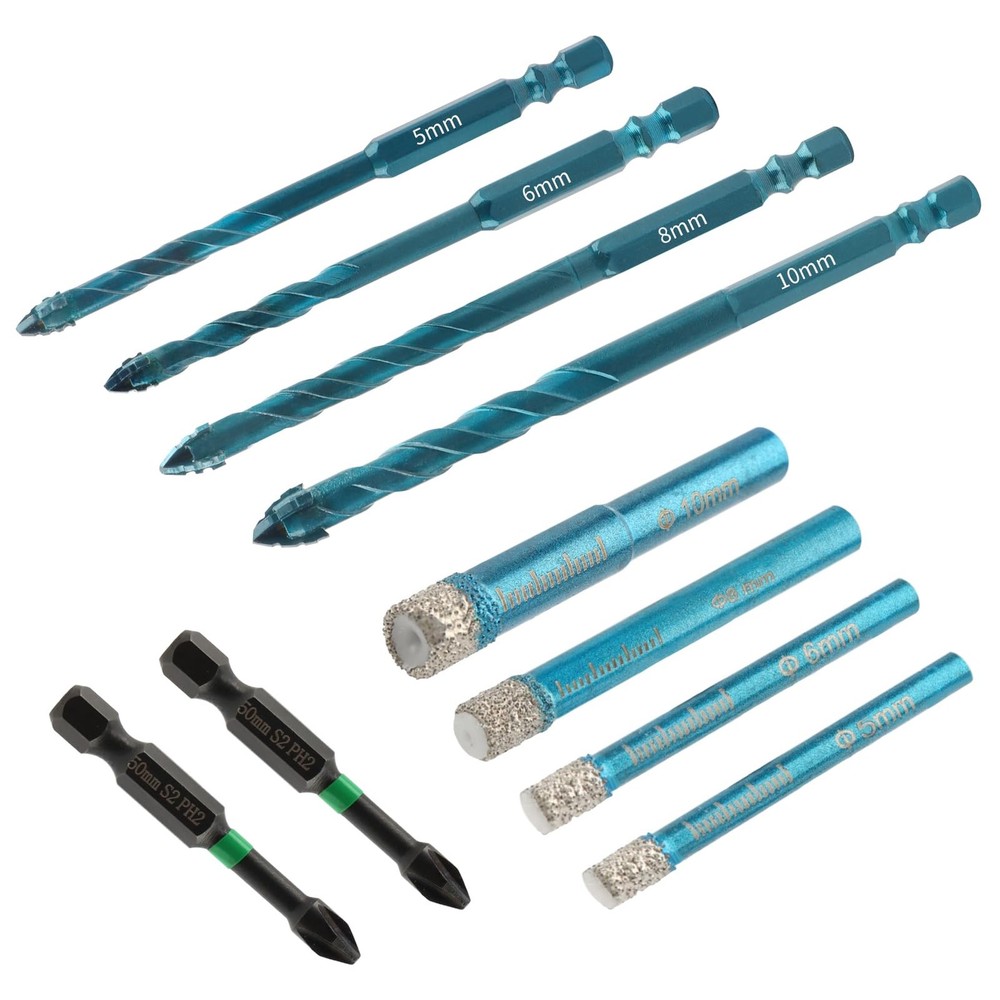 10 Pack Dry Diamond Drill Bits,Tile Drill Bit Set for Ceramic,Porcelain,Marbl...