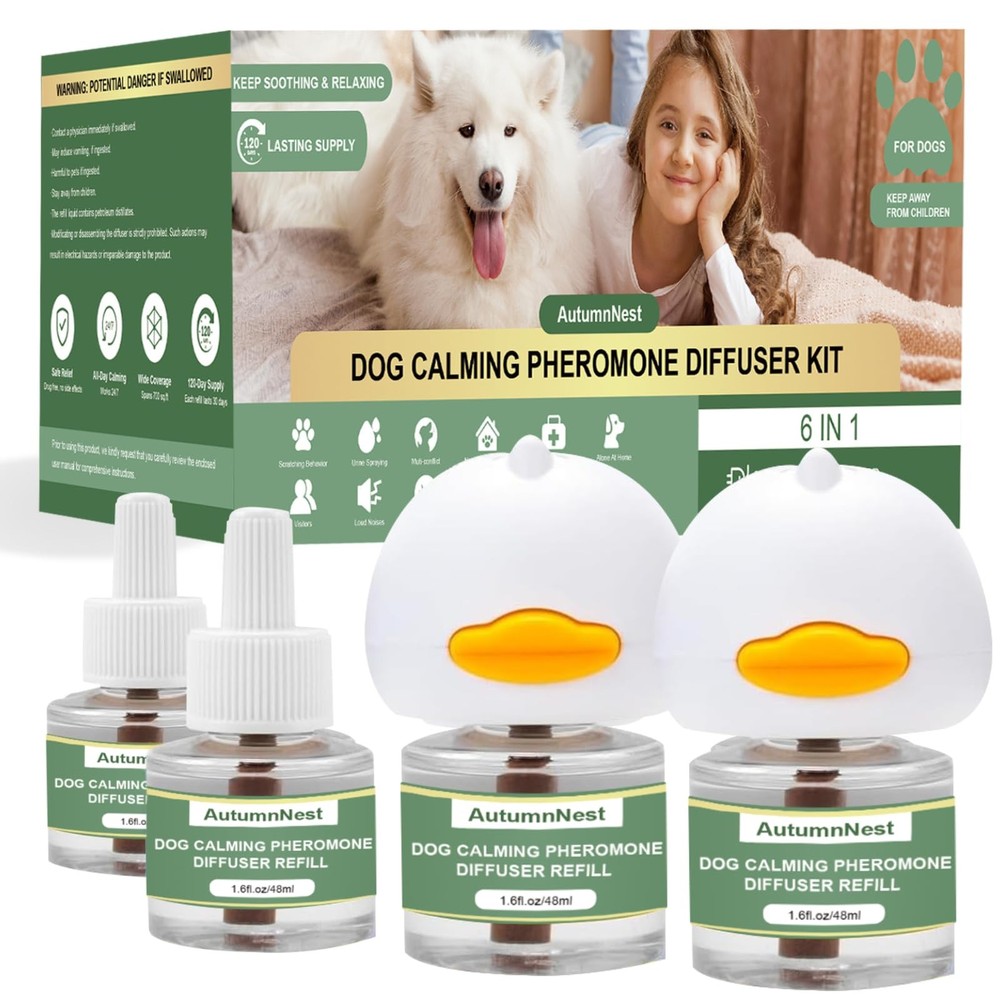 Dog Pheromone Calming Diffuser Kit, Pet Diffuser Kit (2 Plug-in + 4 Packs 48m...