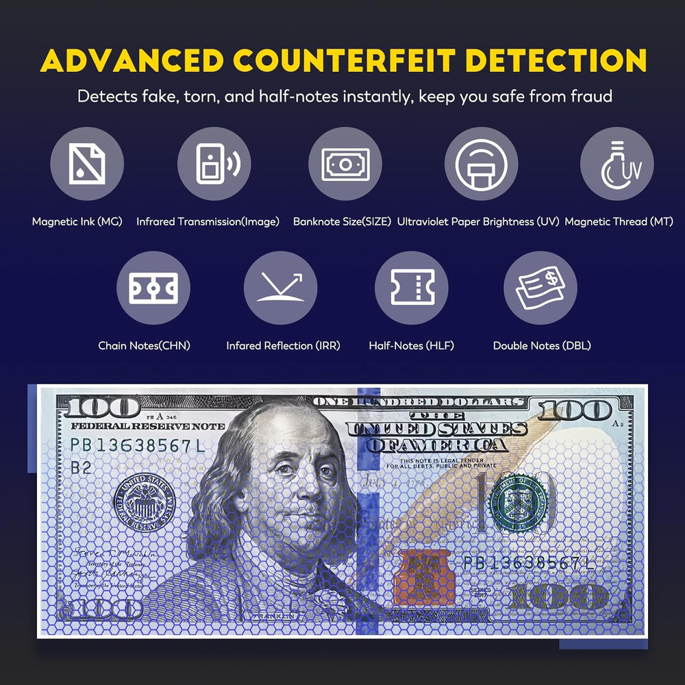 Mixed Denomination Money Counter Machine, Touchscreen Value Counter, 1500Bills/M