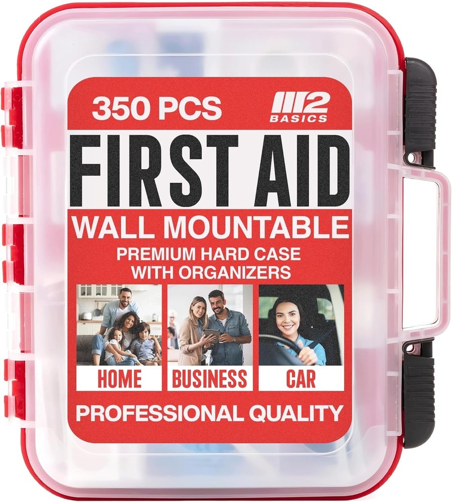 Professional 350 Piece First Aid Kit, Wall Mountable Dual Layer Hard Case for...