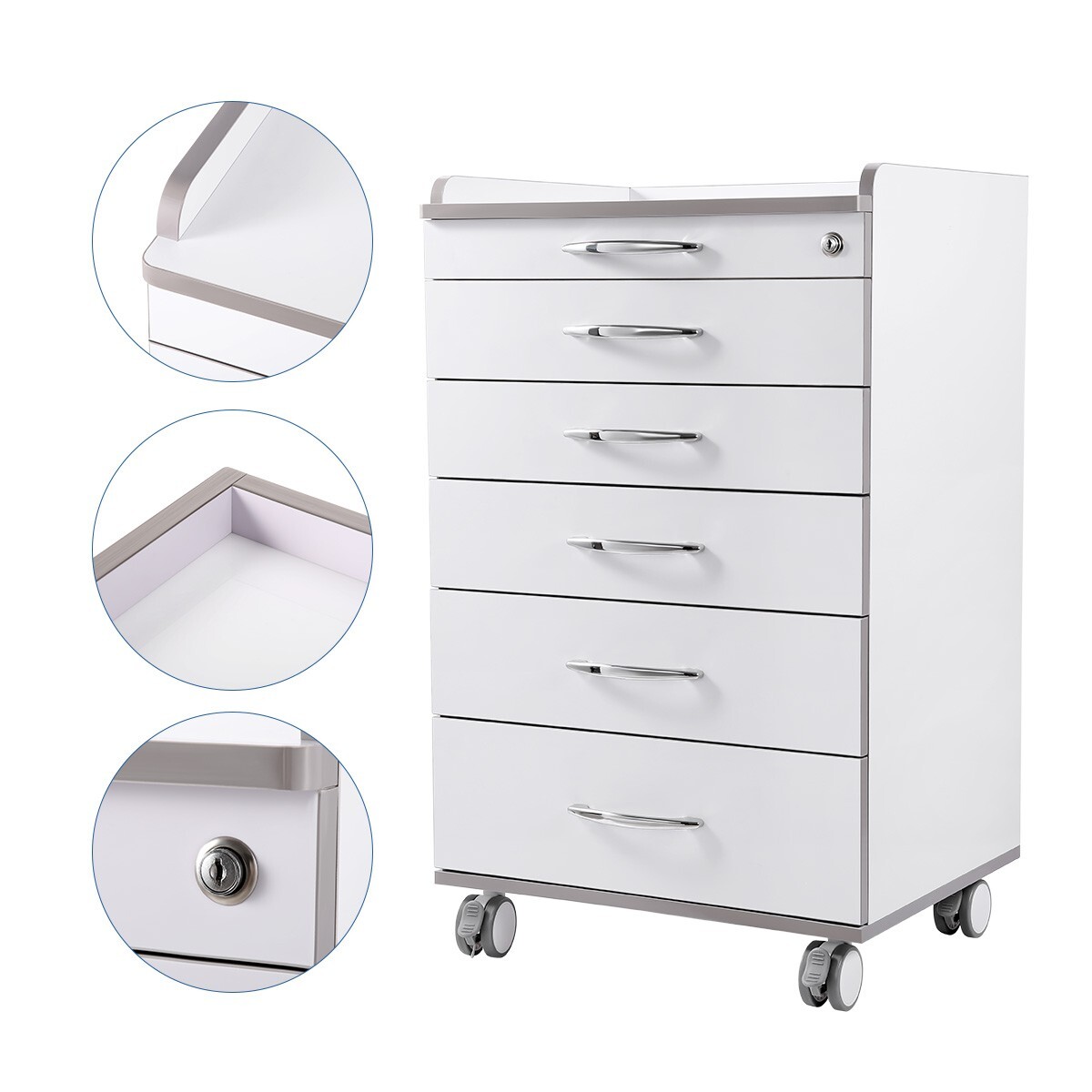 5 Drawers Dental Lab Mobile Cabinet Assistant Cart Medical Utility Storage Cart