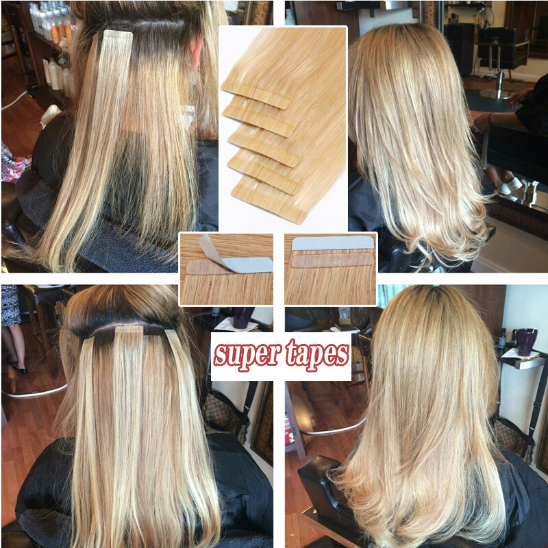 60PCS Tape-In Russian Remy Thick Human Hair Extensions Skin Weft Straight 150g F