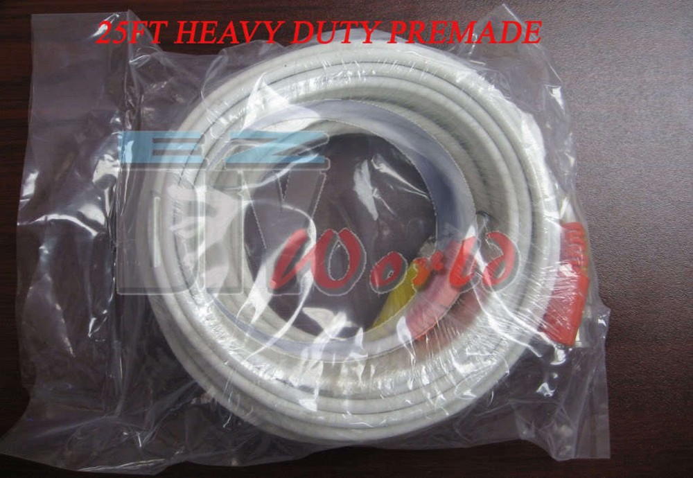 25ft Premade CCTV Security Camera System Siamese Video/Power BNC Cable
