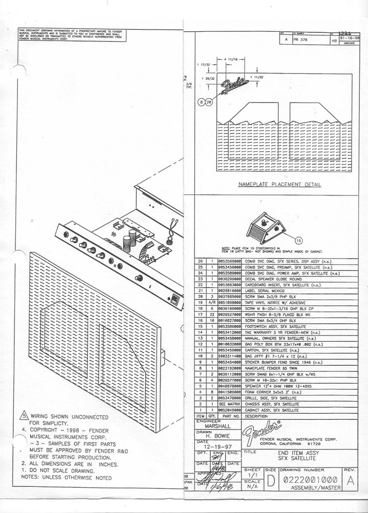 Fender SFX Satellite Amplifier Service Manual