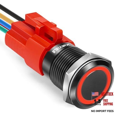 16MM Latching 12V Push Button Switch On Off,Waterproof with Black Shell Red LED