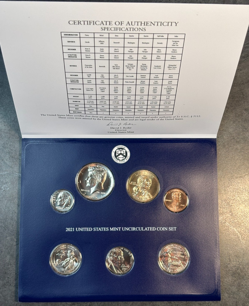 2021 P & D US Mint Complete Uncirculated Set 14 Coins w/ COA