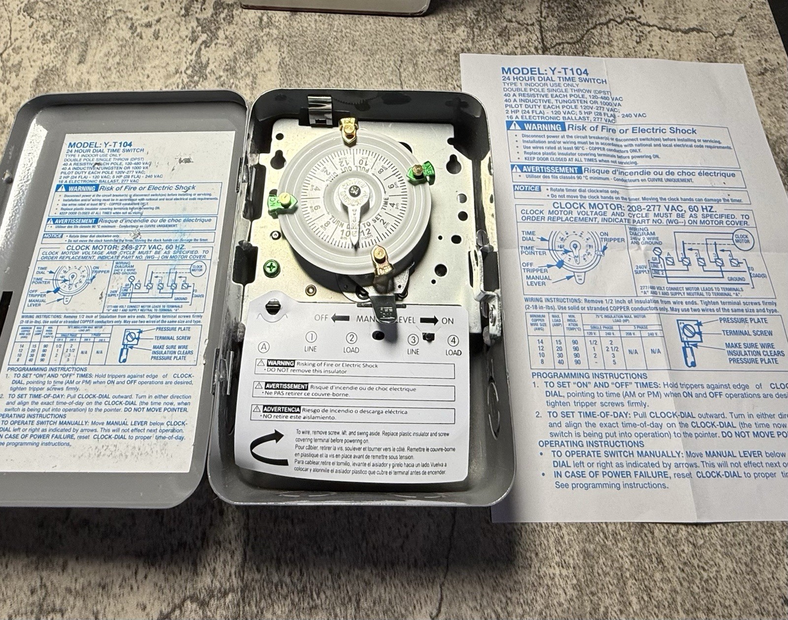 T104 Electromechanical Timer Switch, 40A Load Capacity, 1-12 Cycles Per Day