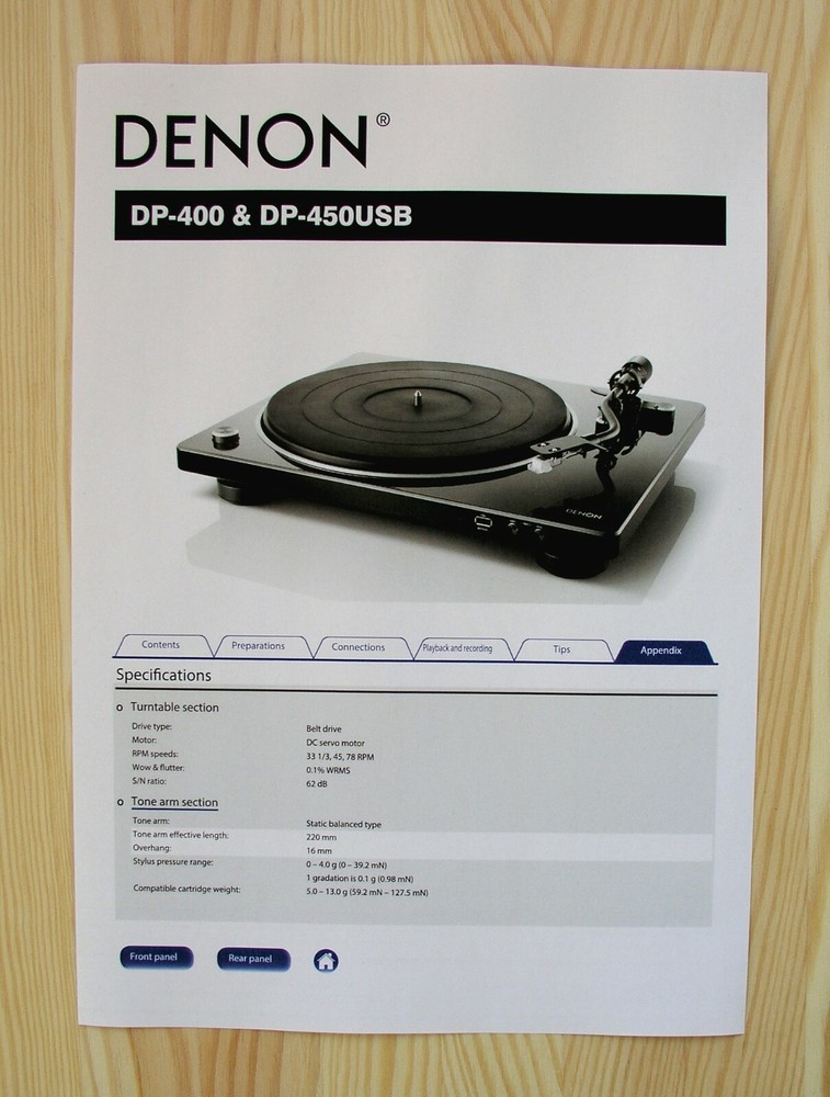Denon DP-400 & DP-450USB Custom Designed Tonearm Cartridge Alignment Protractor