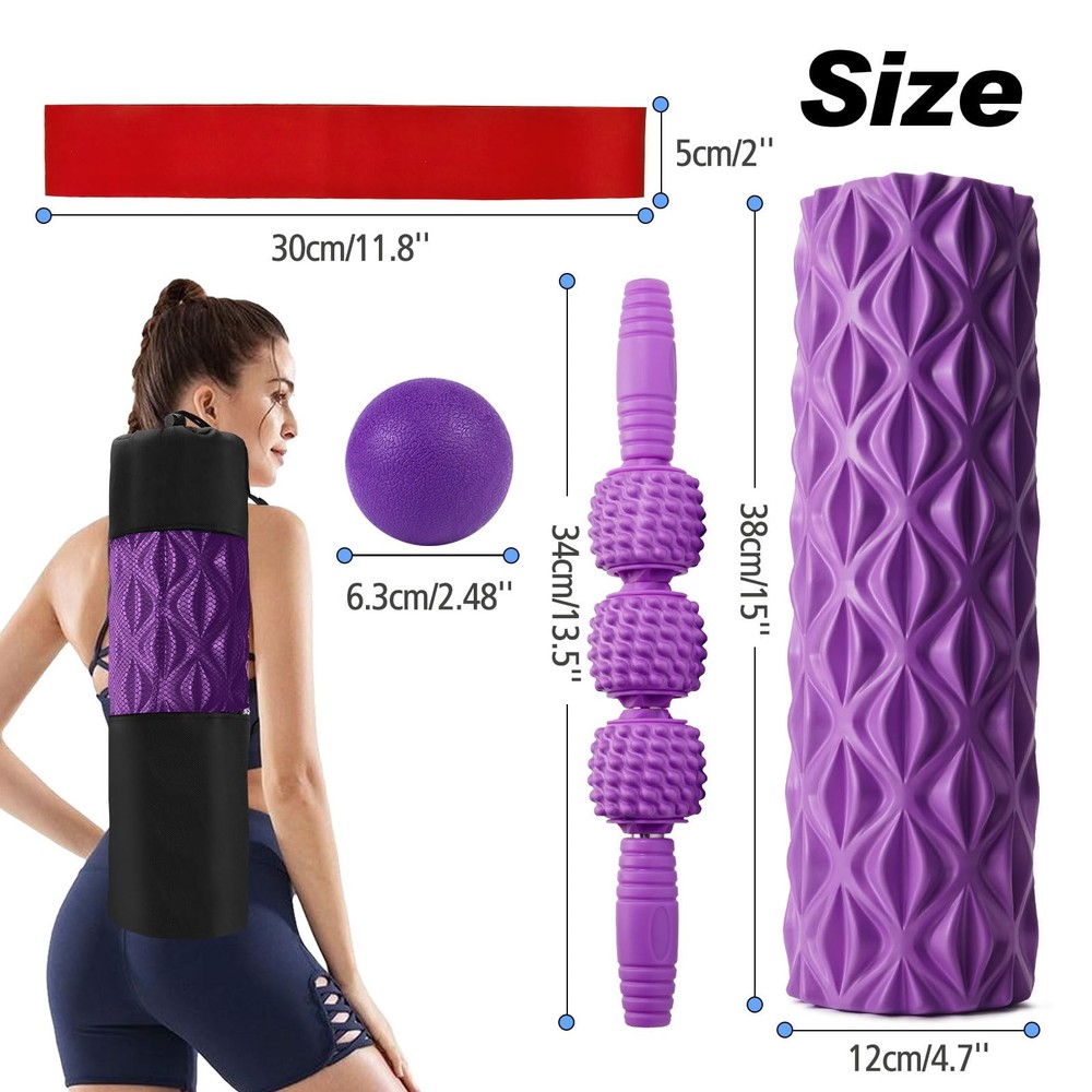 5 in 1 Foam Roller Set Trigger Point Foam Roller, Massage Roller Stick, Massa...