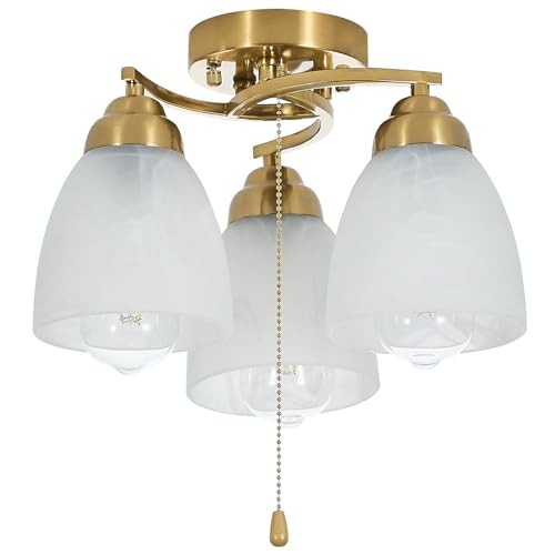 3-Light Flush Mount Ceiling Light with Pull Chain, Modern Lighting Golden