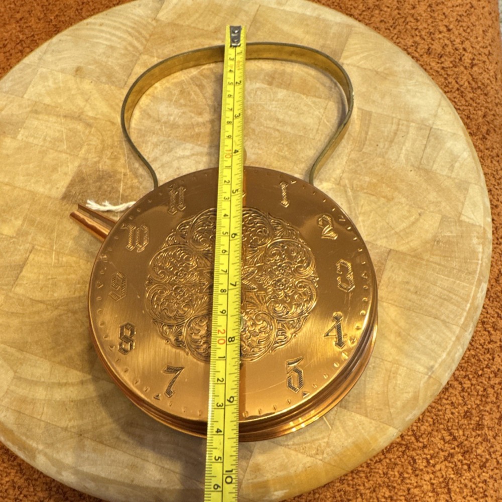 Copper Teapot Shaped Mechanical Wall Clock Metal Analog Wind Up Key