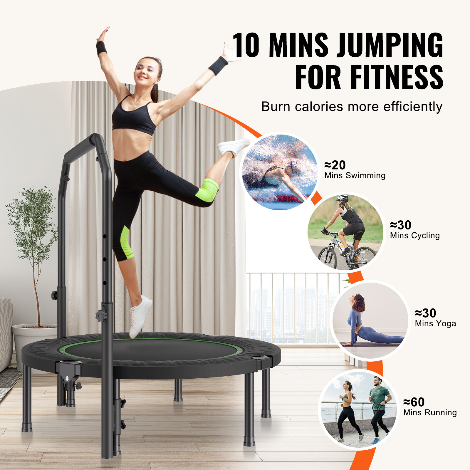 40" Foldable Mini Fitness Trampoline Adults Exercise Rebounder with Handle