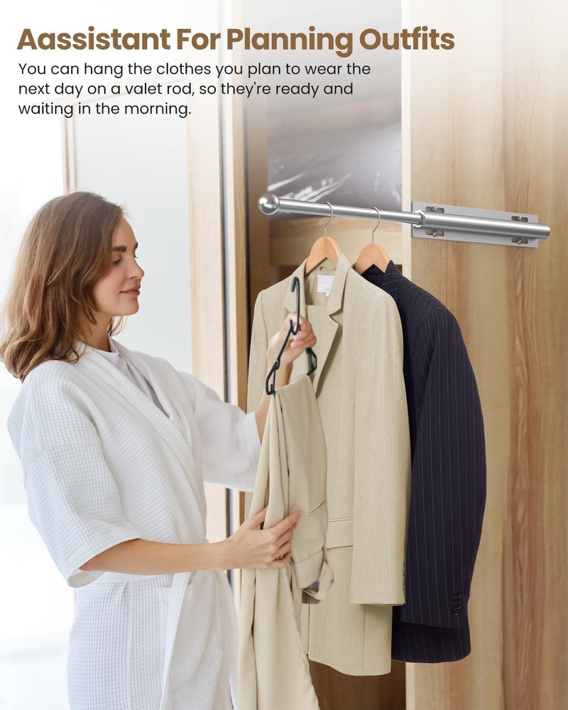 Supforce Valet Rod for Closet Pull Out, Retractable Slide 12IN, Matte Silver