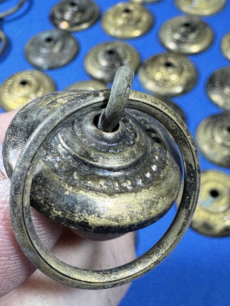 21 Vintage Brass Ring Pulls w/ Brass Escutcheons ~ 1 1/16" Diameter Ring