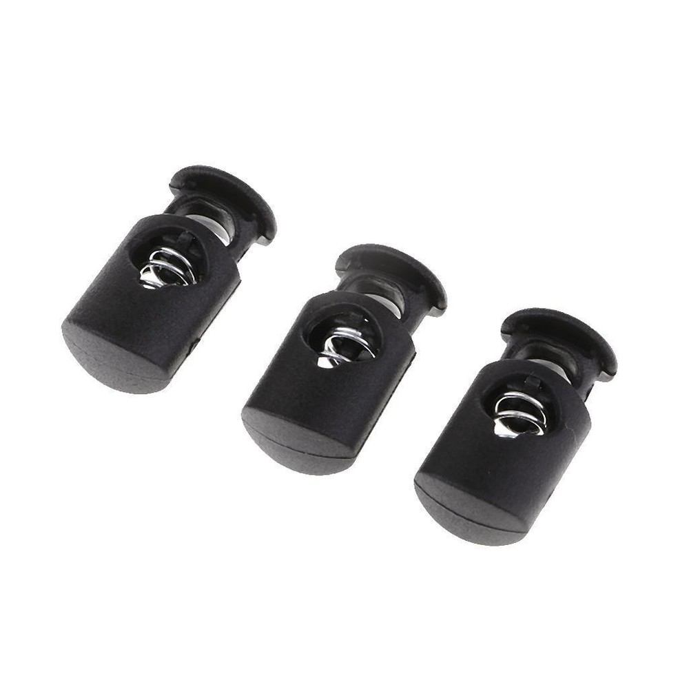 100pcs Black Single Hole String Cord Lock Toggle Spring Clasp Stop 100pcs 20mm