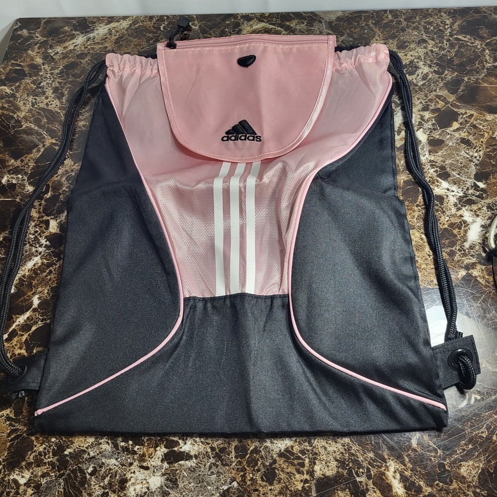 adidas Pink Black White Drawstring Gym Bag Polyester Drawstring Closure