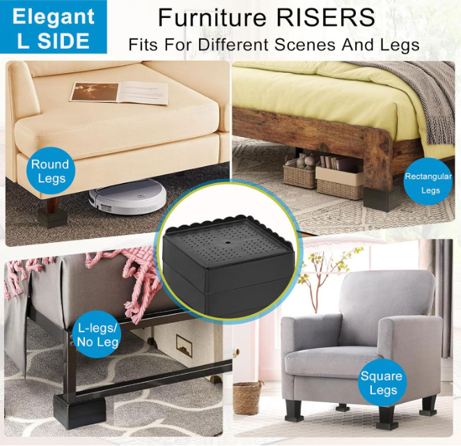 EGTTGIN Bed Risers 1″ (4-Pack) – Heavy Duty, Stackable Furniture Elevators