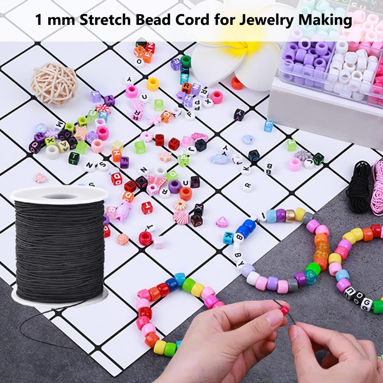 Elastic Cord for Bracelets, 1 mm 330 Feet Durable Bracelet Black, Black