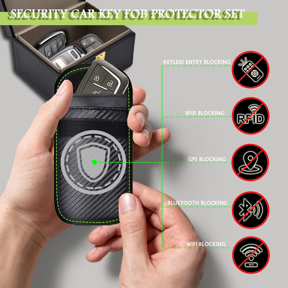 Faraday Box & 2 Pack Bag for Key Fob Protector, Medium, black