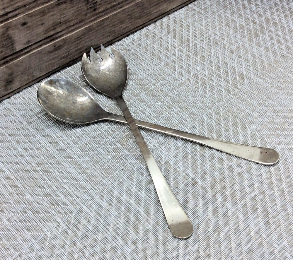 Vintage Silverplated Serving Salad Fork & Spoon Utensils Italy