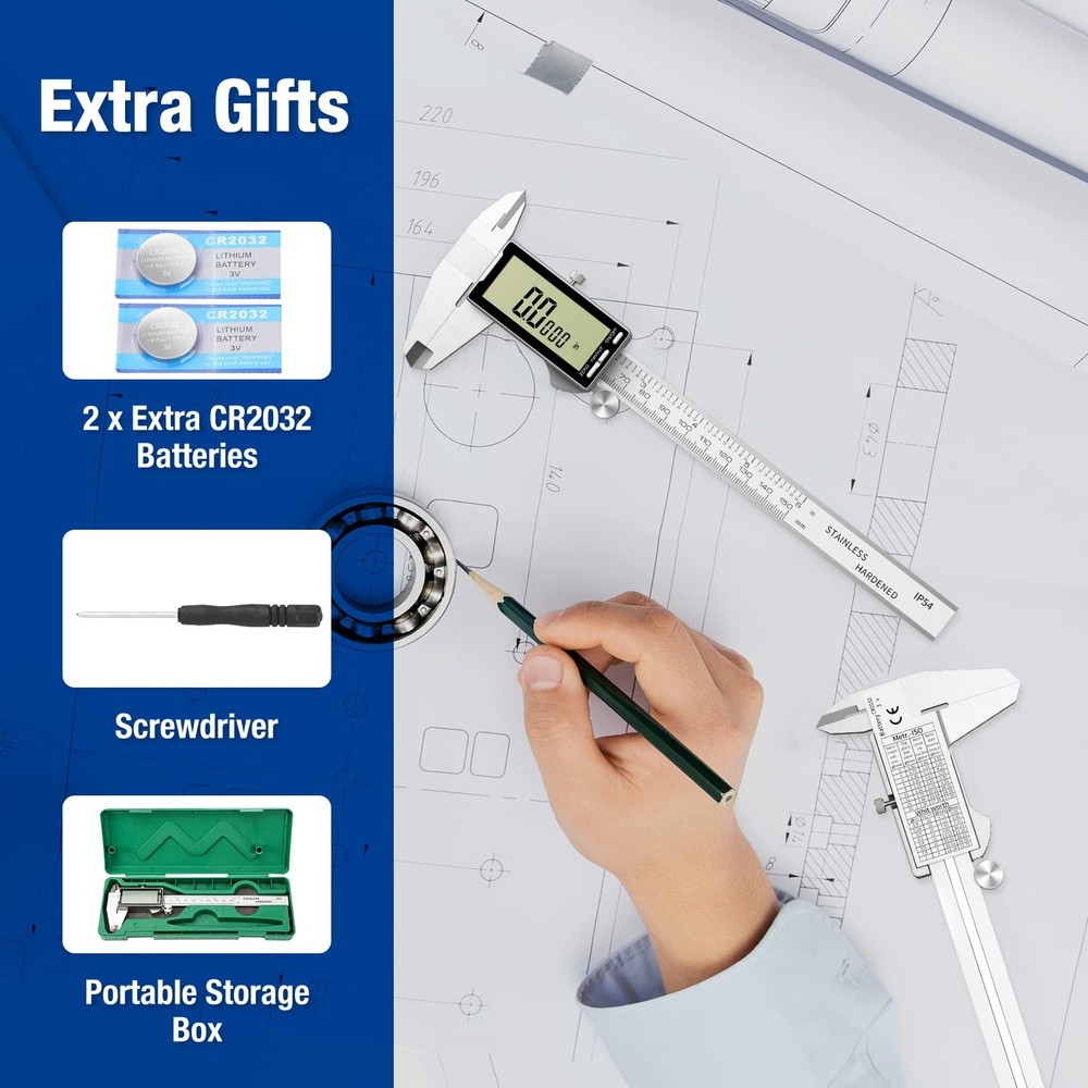 Electronic Digital Caliper 6", Professional Precision Micrometer Calipers, ±0...