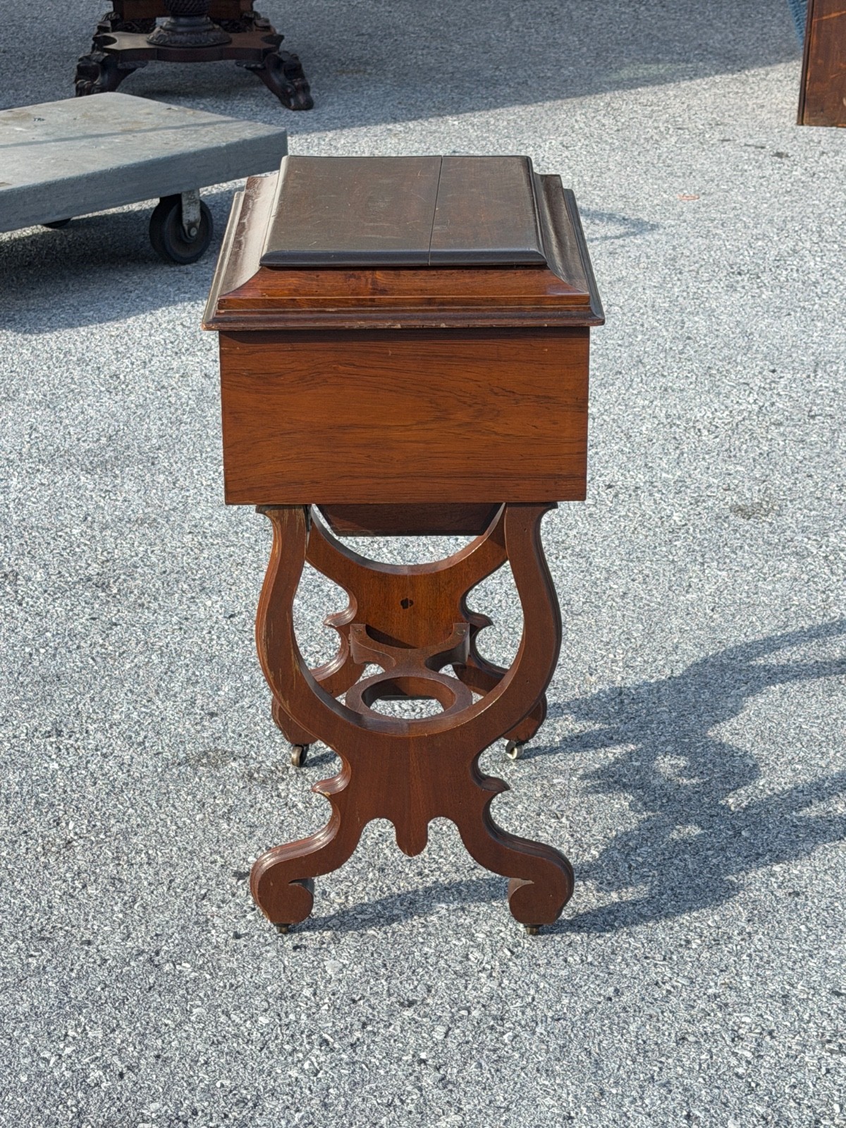 Antique Rosewood victorian sewing stand table work transitional 1870 classical