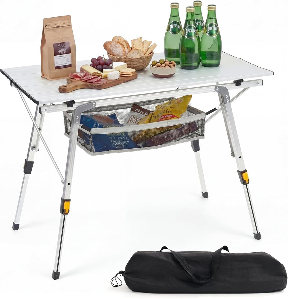 Camping Table Portable Foldable with Adjustable Legs, Aluminum Roll up Table wit