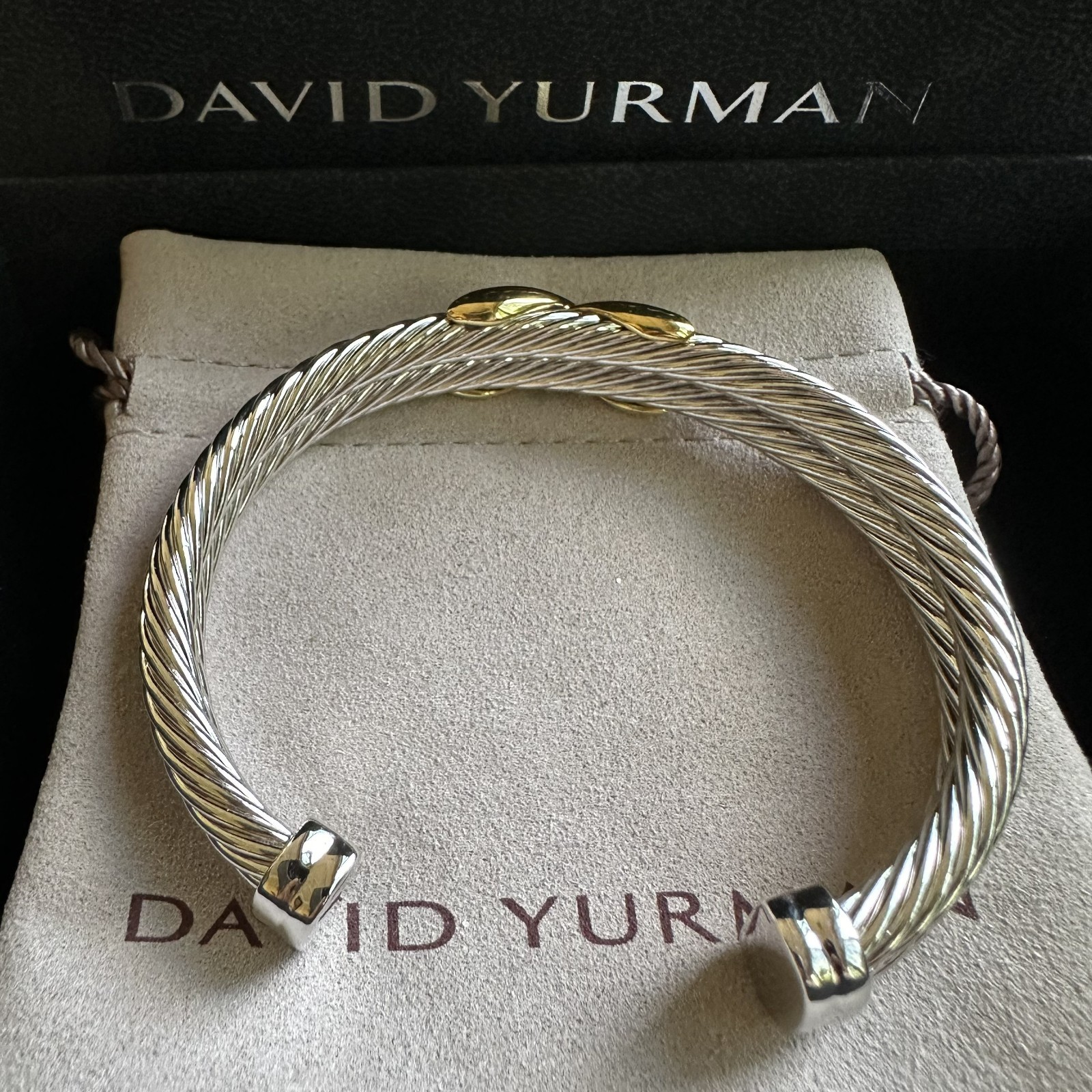 David Yurman Sterling Silver 10mm Cable Flex X Station Bracelet with 18K Gold M