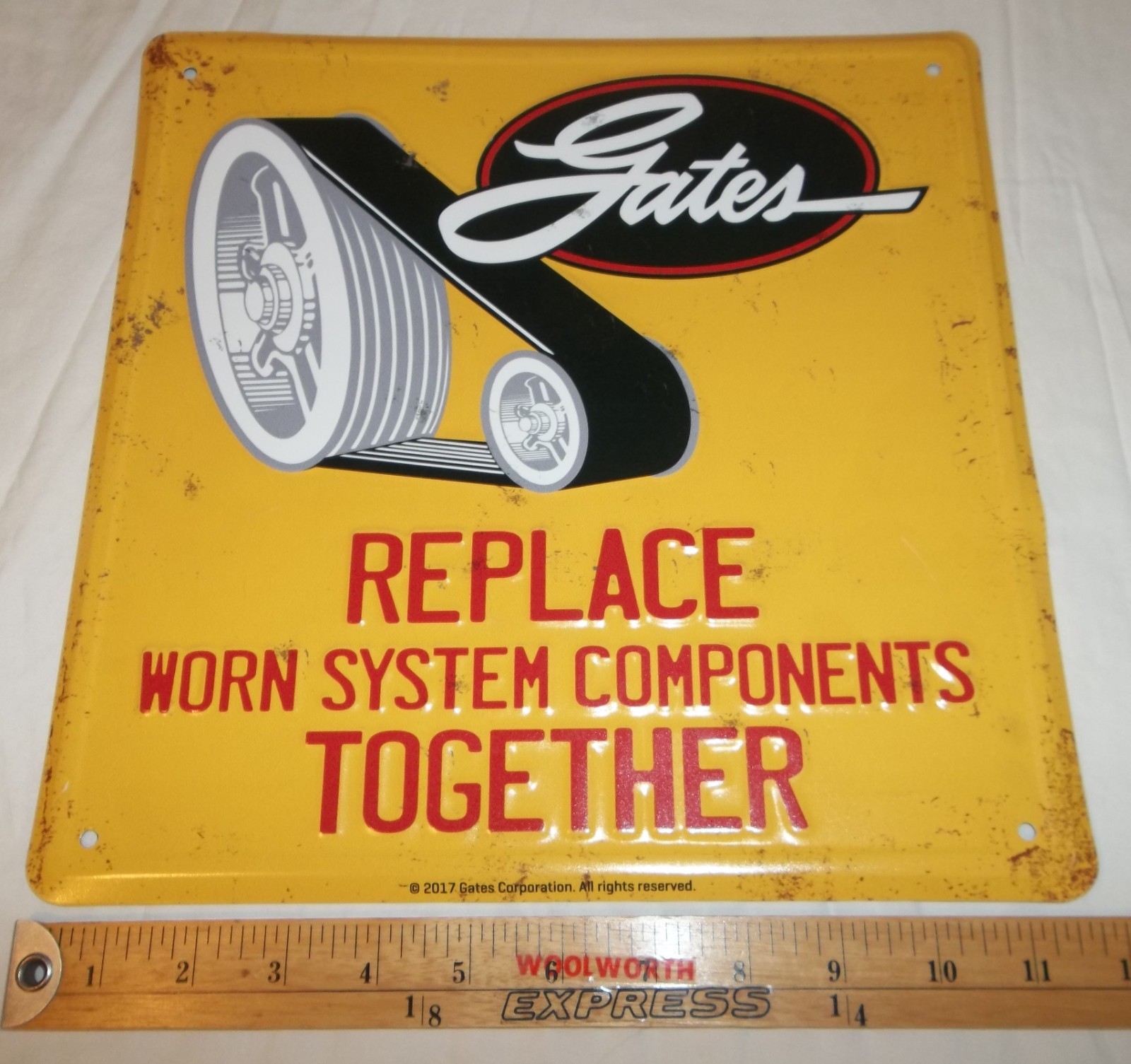 Vtg 2017 GATES AUTOMOTIVE GAS STATION OIL SIGN BELTS SERVICE REPAIR 12" x 12"