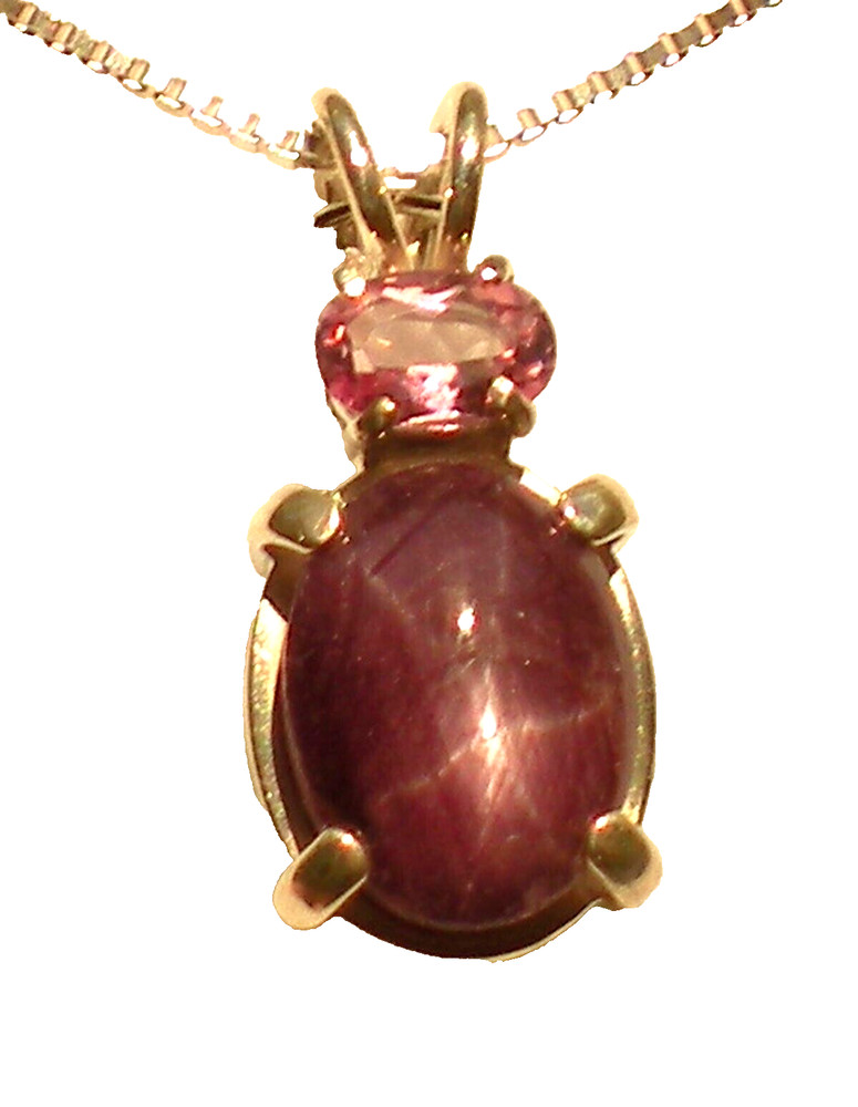 Star Ruby with Pink Topaz Pendant - Sterling Silver j2814