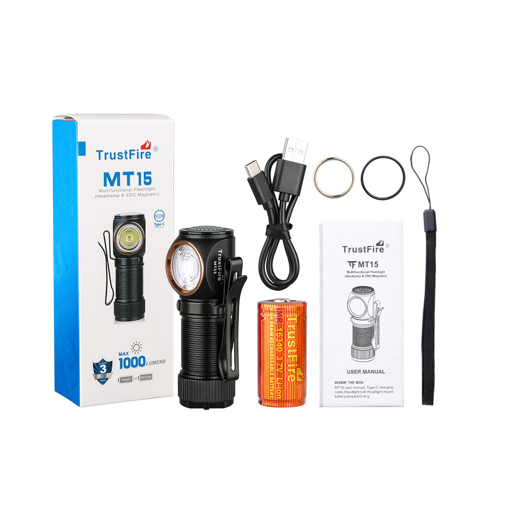 Trustfire 1000 LM Bright LED Flashlight EDC Rechargeable Work Light Waterproof