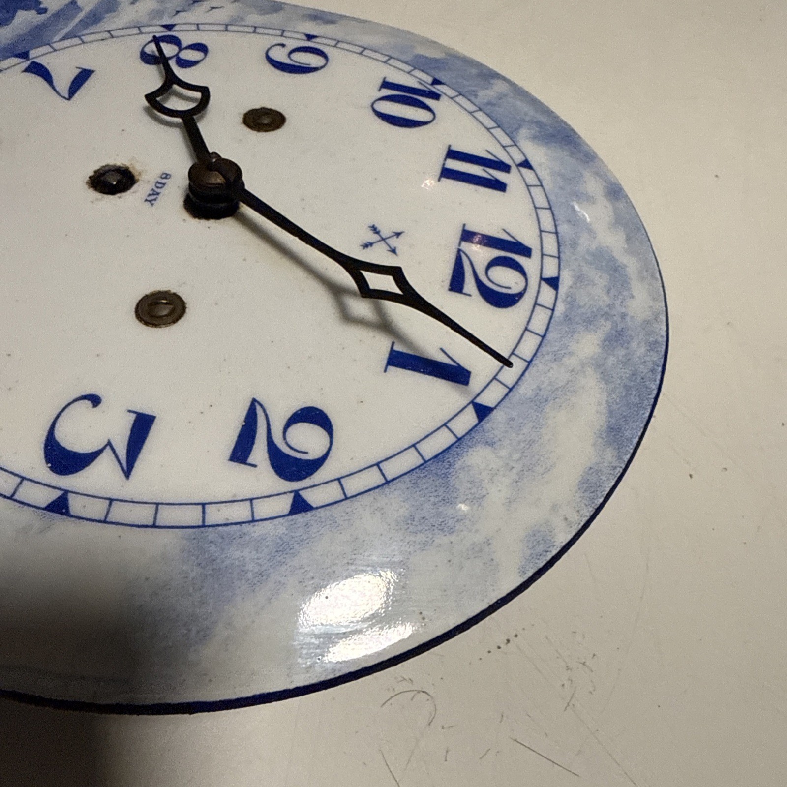 Vtg Delft Germany Blue And White Porcelain Wall Clock Windmill
