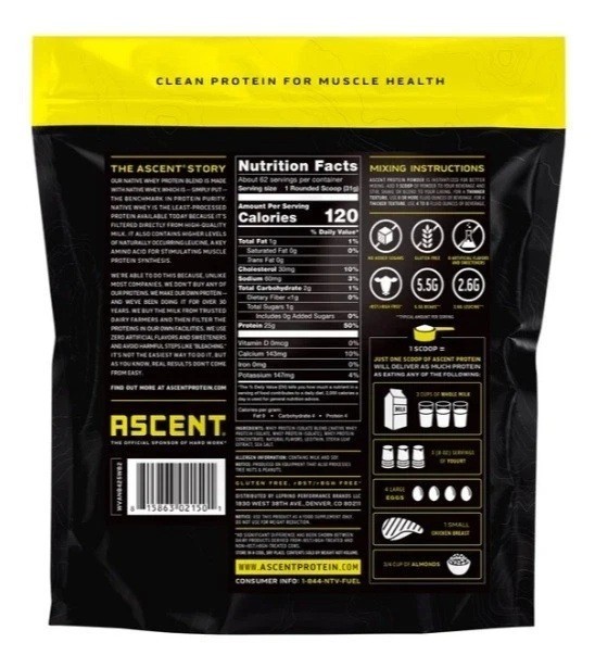 Ascent 100% Whey Protein Vanilla Bean 4.25 Lbs Native Whey Protein