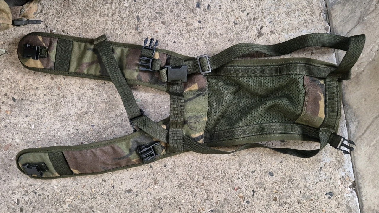 GENUINE BRITISH ARMY BERGEN RUCKSACK DPM LONG BACK 120L SIDE POUCHES +YOKE 1995