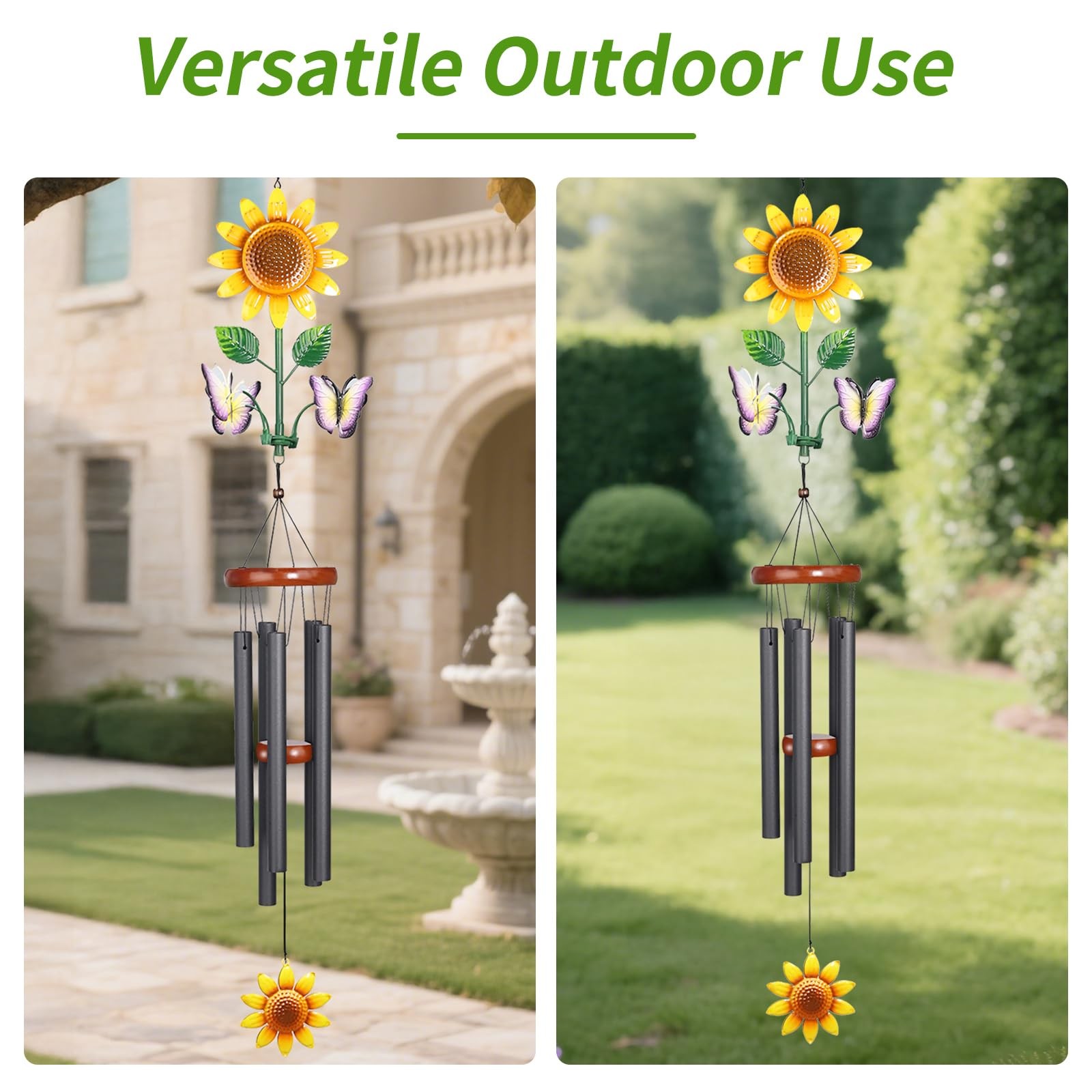 Best Sunflower Wind Chimes with Spinning Butterflies for Outside Hanging Garden