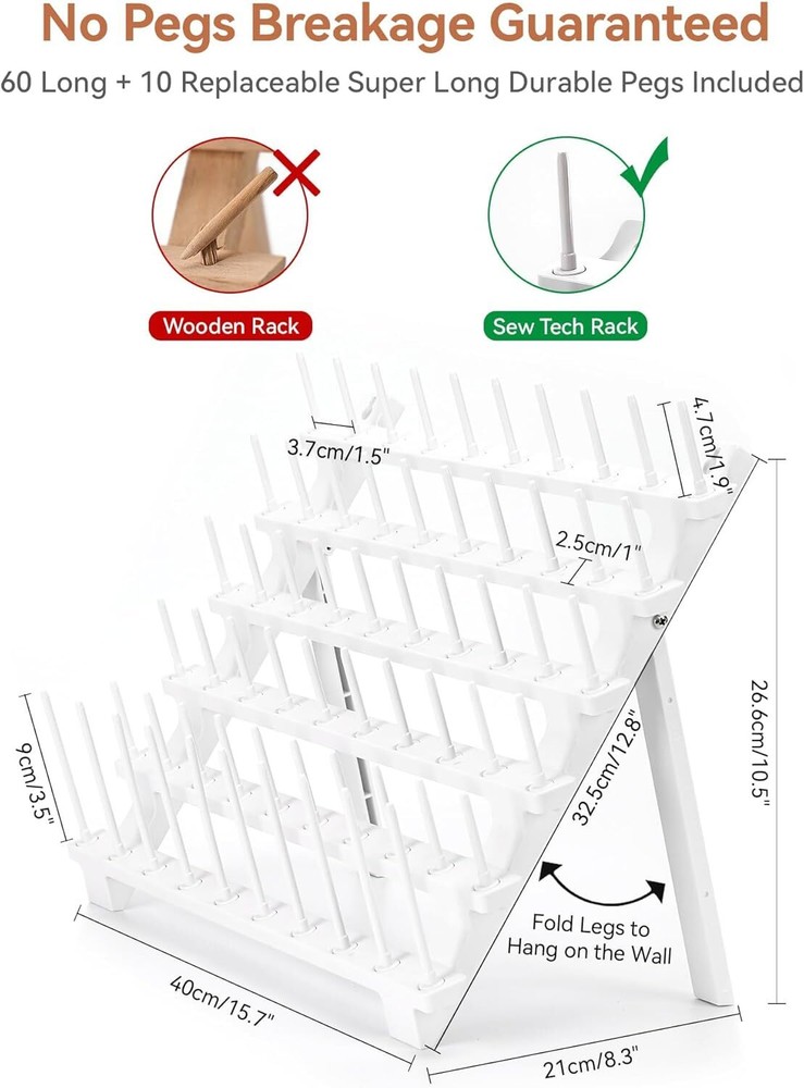 Sew Tech Thread Rack, Bright White Plastic Holder with 1-Set Rack Pro