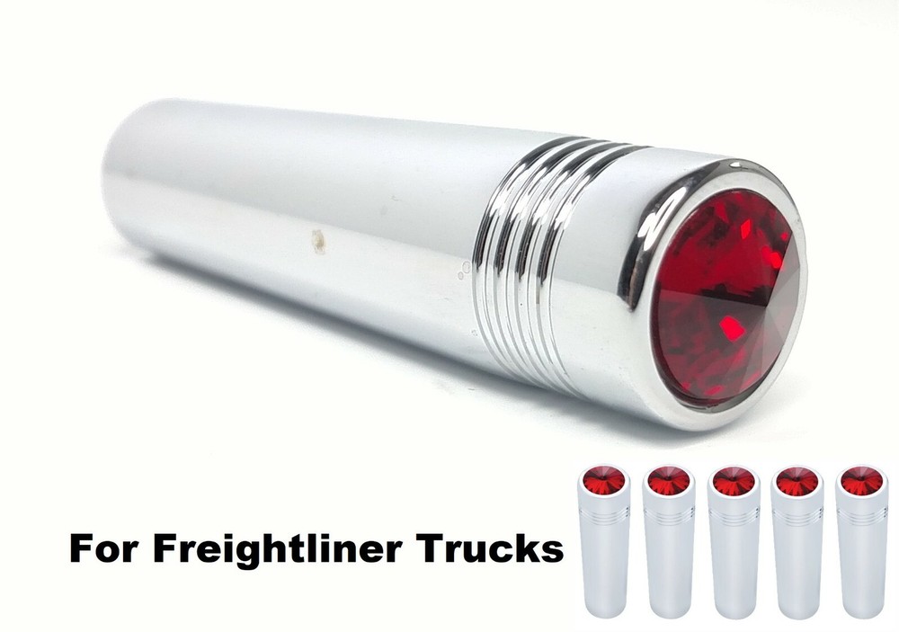 (Set/5) Red Crystal Chrome Toggle Switch Extensions - Freightliner 2-1/4" Long