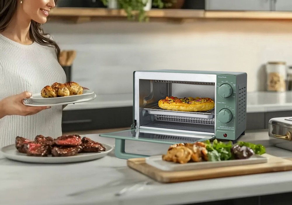 4SL Toaster Oven W/ 3 Settings includes Baking Rack & Pan Sage Green