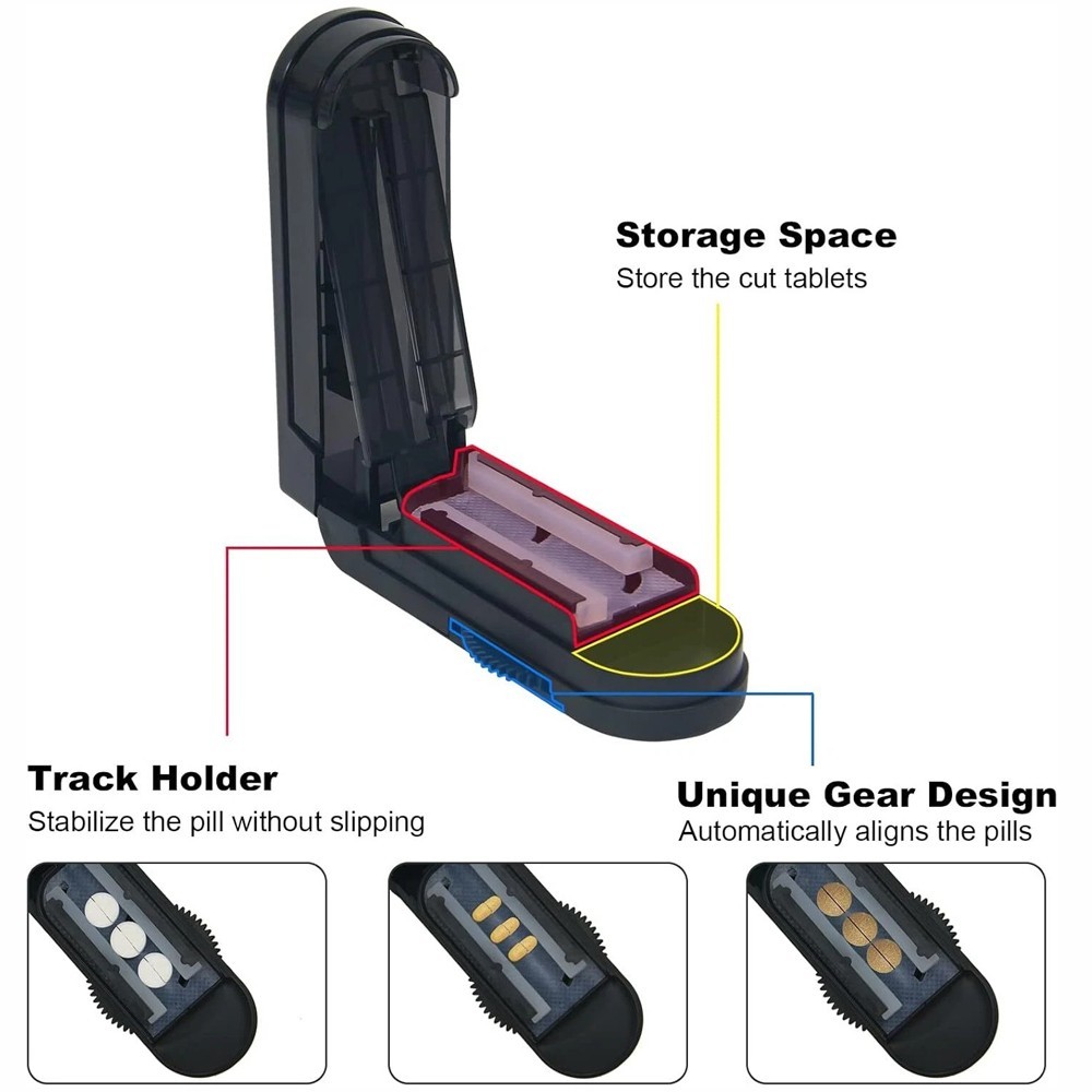 Pill Tablet Cutter Splitter Blade Box Case For Small / Large Pills Fast Easy Cut