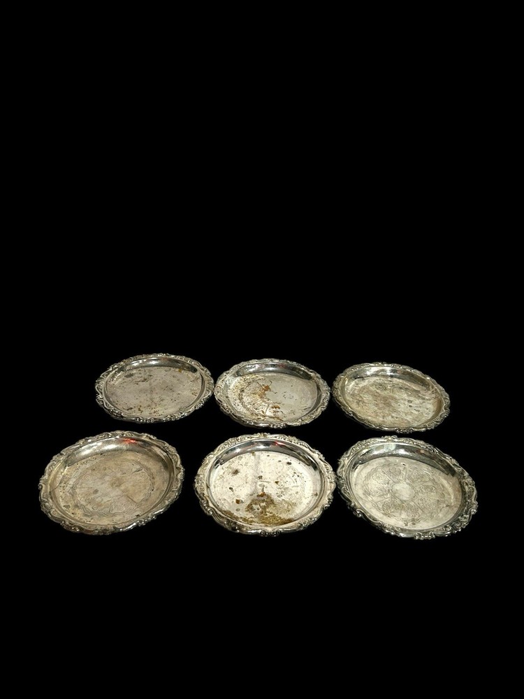 Vtg Silver Plated Trinket Dishes/ Coasters/Ashtrays Set Of 6 Italy Patina Issues