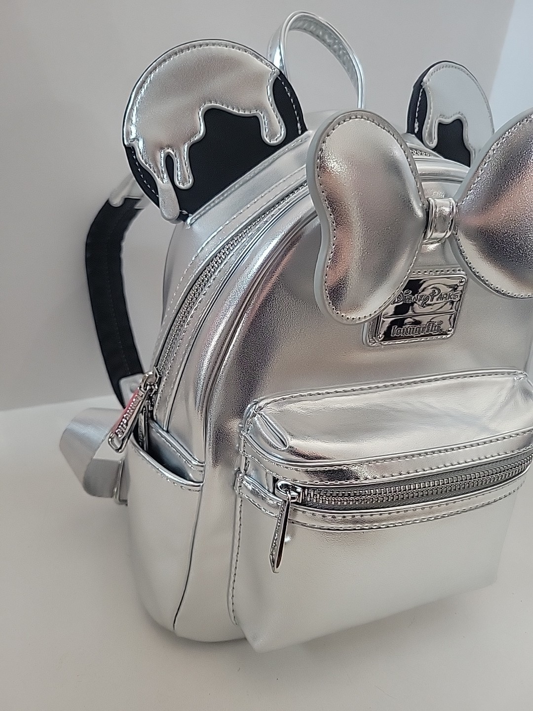 Disney Parks 100 Years Loungefly Minnie Mouse Mini Backpack Platinum Silver Drip