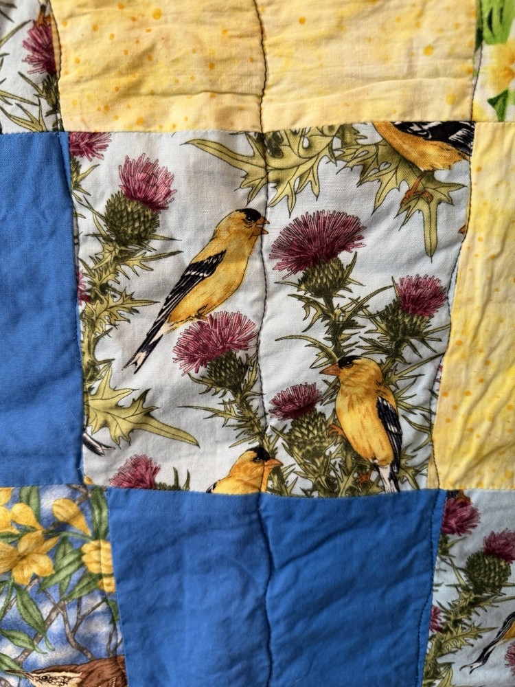 Patchwork Quilt Throw Blanket Handmade Signed Multicolor Reversible 56”x39”