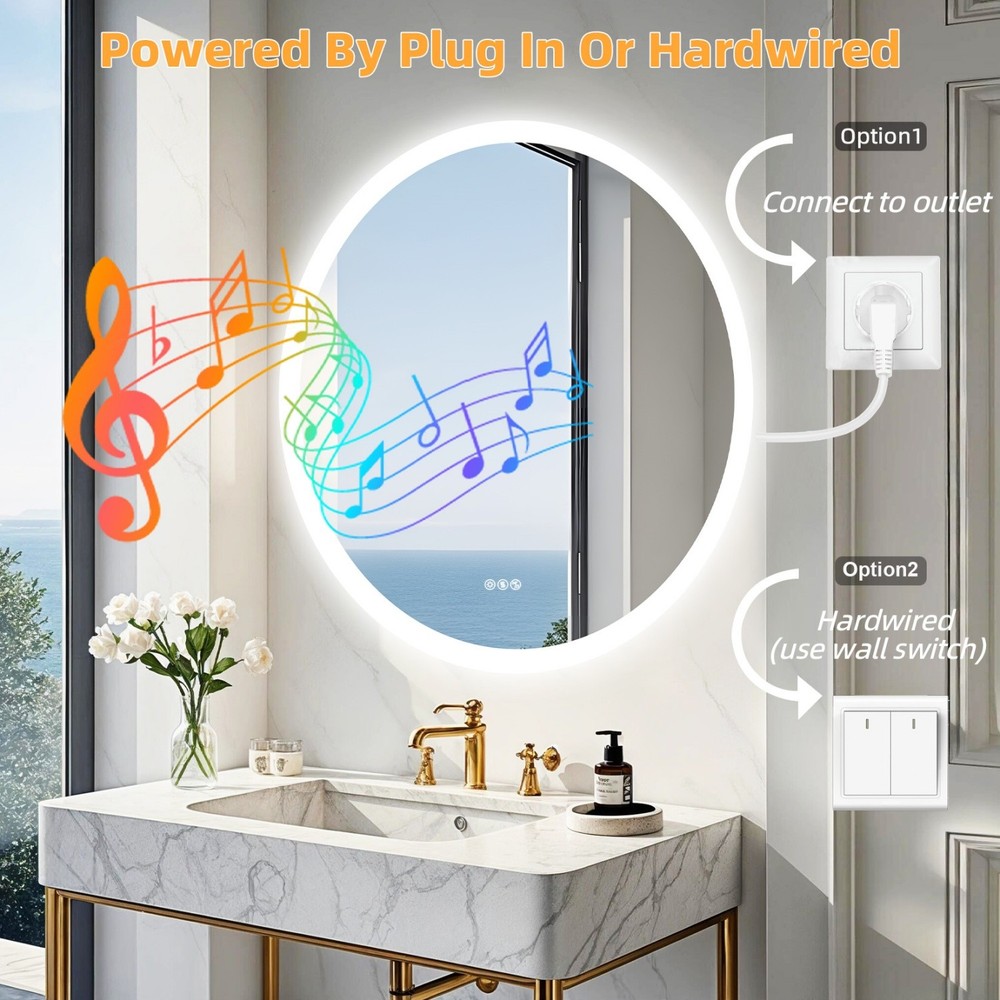 32” LED Bathroom Mirror Built-in Bluetooth Speaker Backlight Wall Vanity Mirror