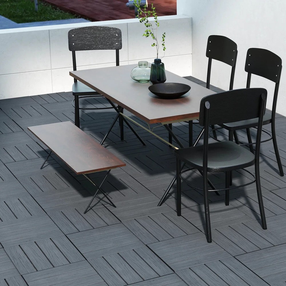 36Pcs HDPE Interlocking Deck,Waterproof Snap-Together w/Drainage Design,Grey
