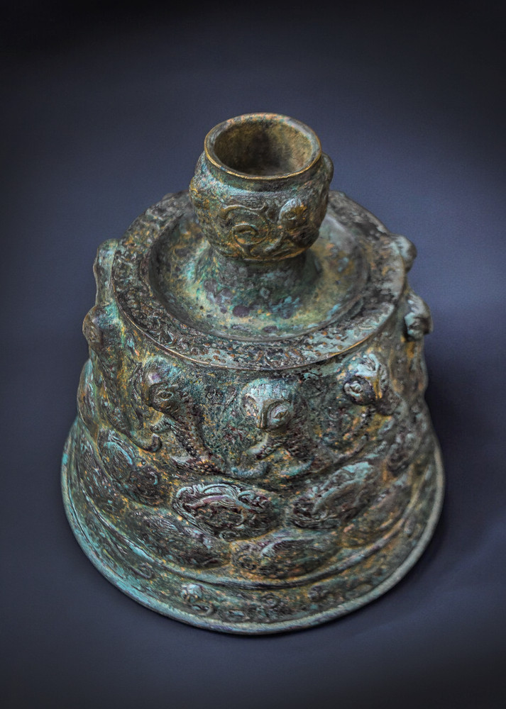 Islamic Mamluk Candlestick Base, Embossed and Engraved Bronze, Middle Eastern