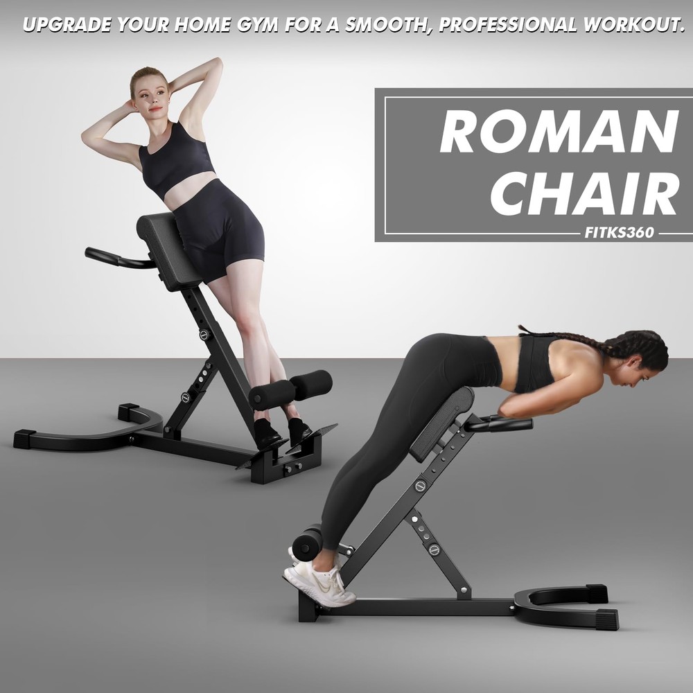 Hyper Back Extension Roman Chair 440LBS Angle & Height Adjustable Bench for G...