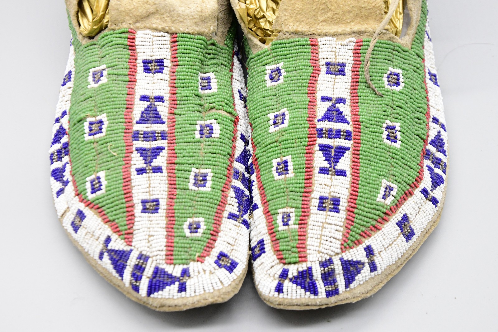 Sioux Green Beaded Moccasins Native American Strong Provenance