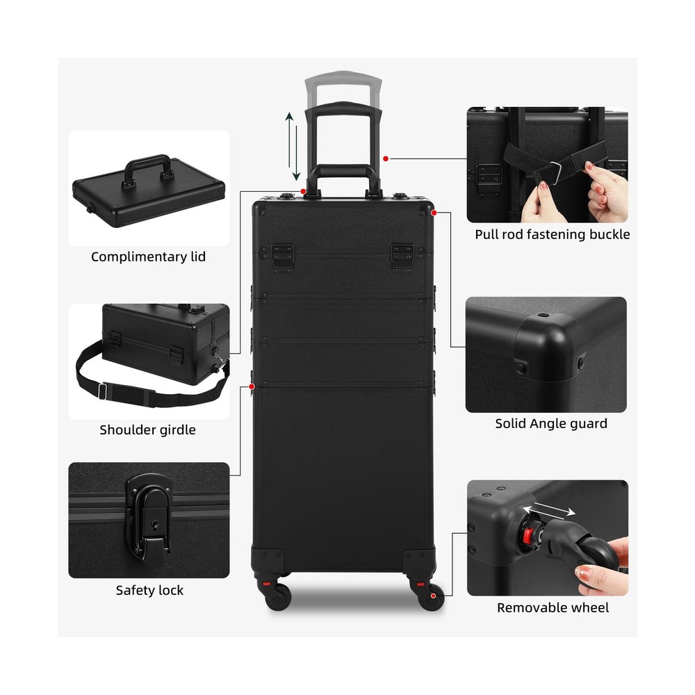 Rolling Makeup Case, Makeup Train Case with Lid, 5 in 1 Cosmetology Case on W...