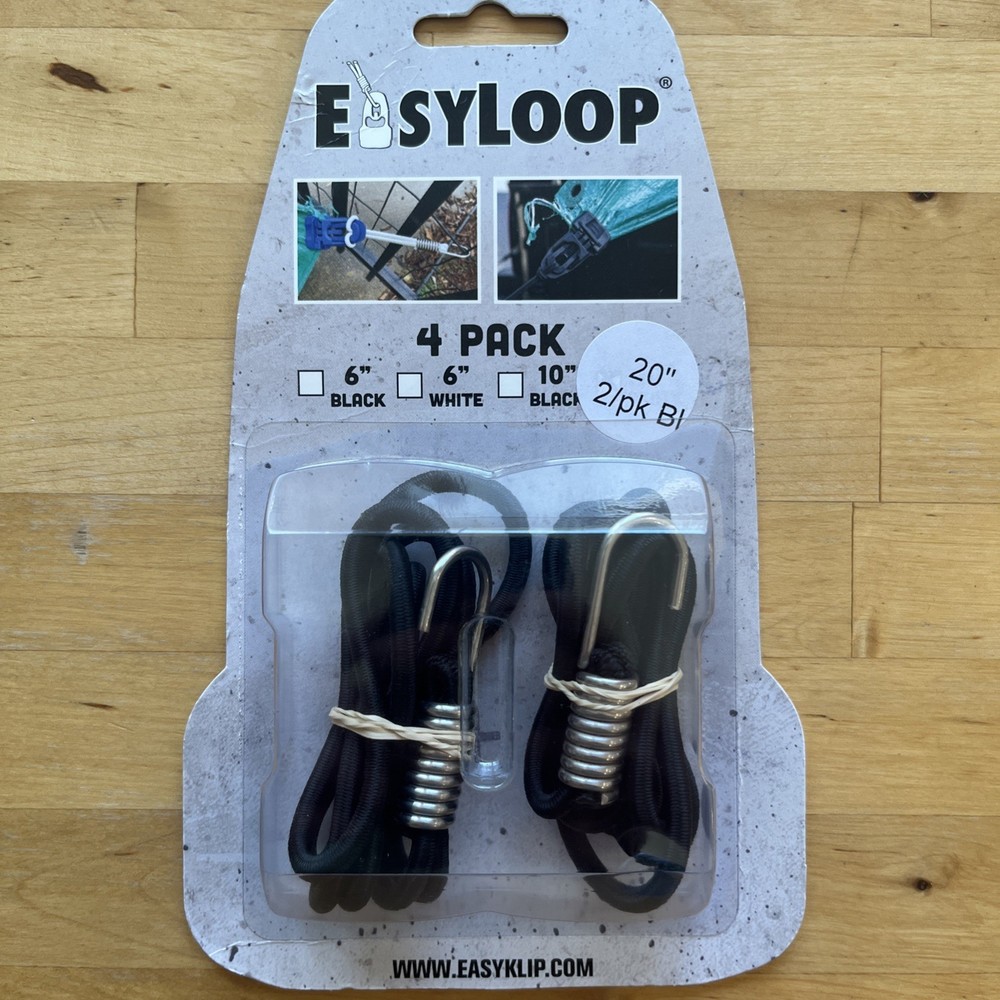 Easyklip Easyloop 20” Cord Loop Bungee 2 Pack Black NEW #29201SS