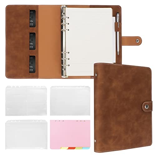 Binder Refillable Planner Notebook 6 Ring PU Leather Binder Journal A5 Brown